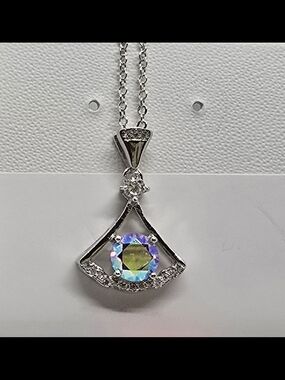 Sterling Silver Mystic Topaz Fan Pendant Necklace